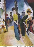 August Macke Two women in front of a hat shop oil painting